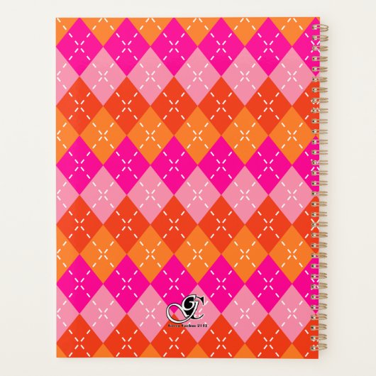 Yuppie Preppy Sporty Pink Orange Raute Monogram Planer (Rückseite)