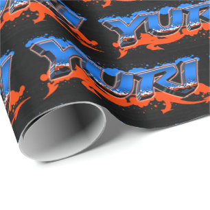 Yuri Vorname Name Graffiti blue orange Geschenkpapier