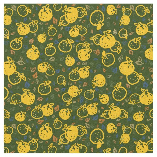Yuzu-Muster (Olive Green)| Japanischer Fallstil Stoff (Nahaufnahme)