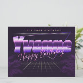 Yvonne Name Vorname lila retro Karte Geburtstag (Stehend Vorderseite)