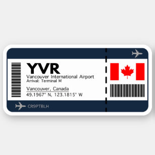 YVR Vancouver Boarding Pass - Kanada Ticket Aufkleber