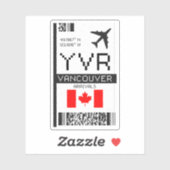 YVR Vancouver, Canada Airport Boarding Pass Aufkleber (Blatt)