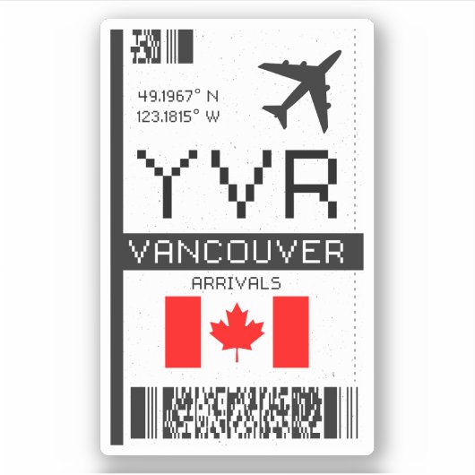 YVR Vancouver, Canada Airport Boarding Pass Aufkleber (Vorderseite)
