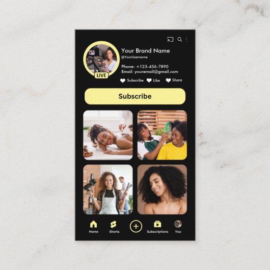 YYTube Yellow Influencer Vlogger Creator QR Code Visitenkarte (Vorderseite)