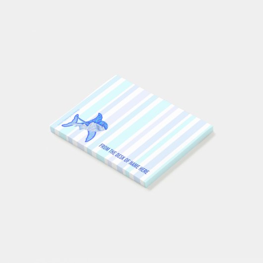 Z Blauer Weißer Hai Farbiges Meer Streifen Post-it Klebezettel (angewinkelt)