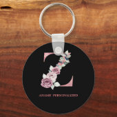 Z Floral Monogram Name Letters Pink Agate Schlüsse Schlüsselanhänger (Vorderseite)
