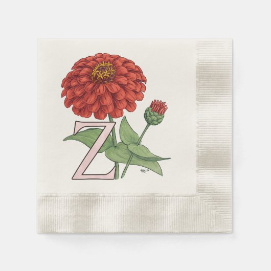 Z für Zinnia Blume Monogram Floral Art Serviette (Vorderseite)