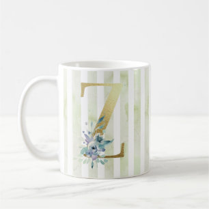 Z, goldfarbener Initial auf weißen und blauen Stre Kaffeetasse