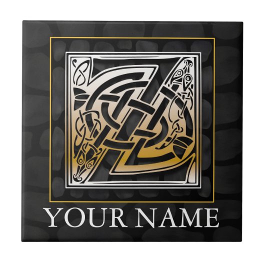 Z "Ihr Name" keltische Monogramm-Tile aus schwarze Fliese (Vorderseite)