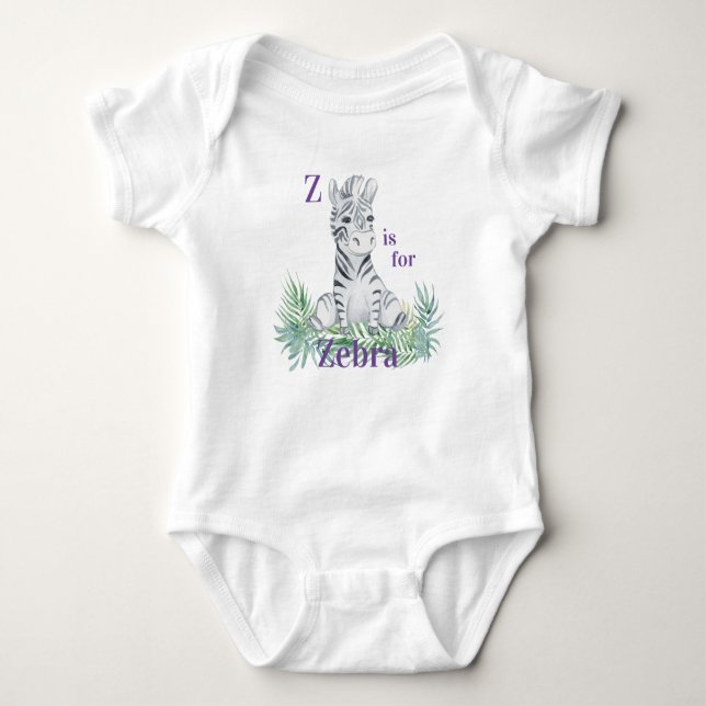 Z ist für ZEBRA - Zebra Sitzen in Ferne Baby Strampler (Vorderseite)