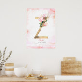 Z Letter Monogram Gold Blätter Pink Magnolia Flora Poster (Küche)