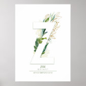 Z Letter Monogram Gold Green Foliage Dreamy Poster (Vorne)