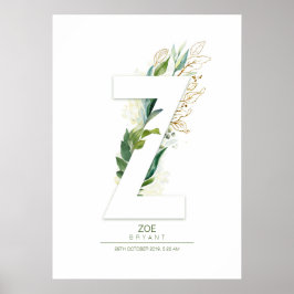 Z Letter Monogram Gold Green Foliage Dreamy Poster