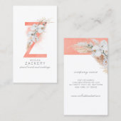 Z Letter Monogram White Orchias and Pampas Grass Visitenkarte (Vorne/Hinten)