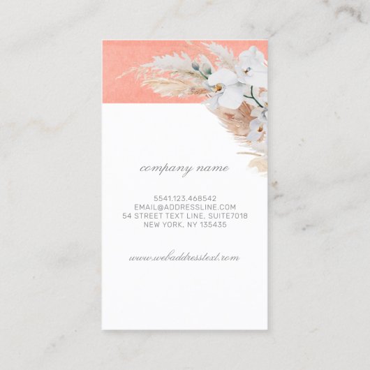 Z Letter Monogram White Orchias and Pampas Grass Visitenkarte (Rückseite)