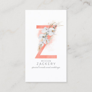 Z Letter Monogram White Orchias und Pampas Grass Visitenkarte