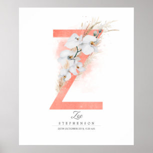 Z-Letter Monogramm Weiße Orchideen und Pampasgras Poster