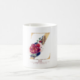 Z Monogram Floral Burgundy Red and Navy Blue Kaffeetasse