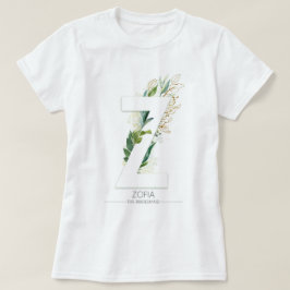 Z Monogram Gold Greenery Blätter Elegant T-Shirt