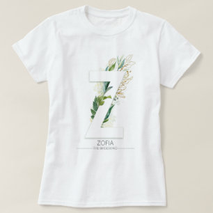 Z Monogram Gold Greenery Blätter Elegant T-Shirt