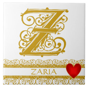Z Monogram Name Gold Lace Red Heft Template Tile Fliese