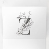 'Z' Monogram Schöne gezeichnete Blumenhochzeit Dreifach Gefaltete Einladung (Innen Erste Seite)