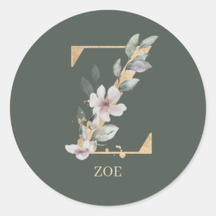 Z Monogramm Floral Personalisiert Runder Aufkleber