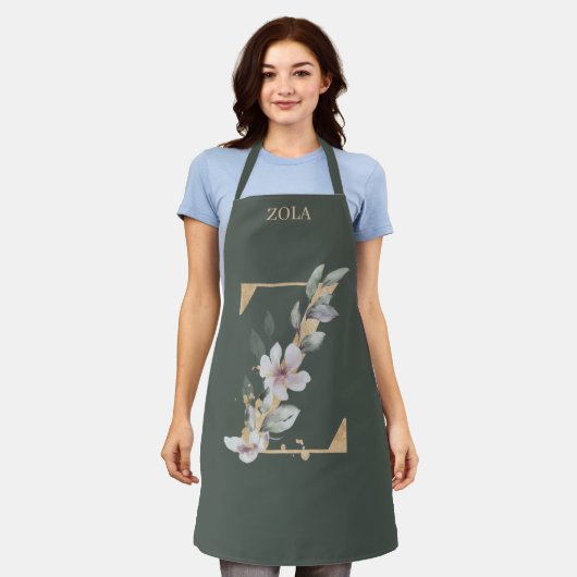 Z Monogramm Floral Personalisiert Schürze (Getragen)