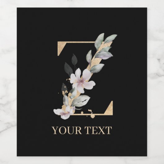 Z Monogramm Floral Personalisiert Weinetikett (Einzelnes Label)