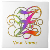 Z Monogramm Ihr Name "Gothic Rainbow" Keramik Tile Fliese (Vorderseite)