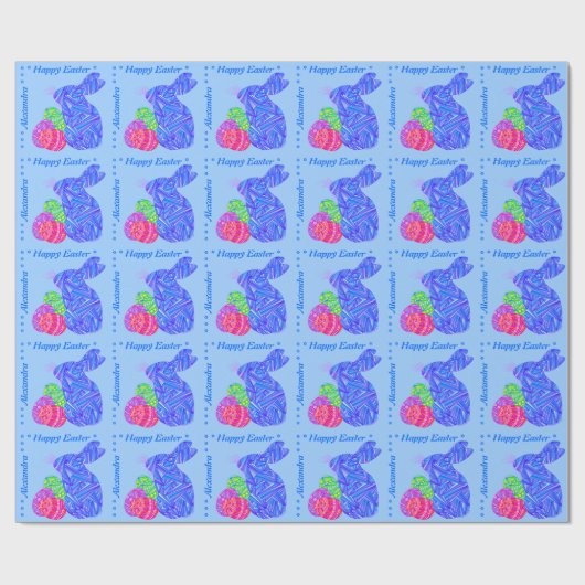 Z Personalisiert Blue Oaster Bunny Ostereier Geschenkpapier (Flach)