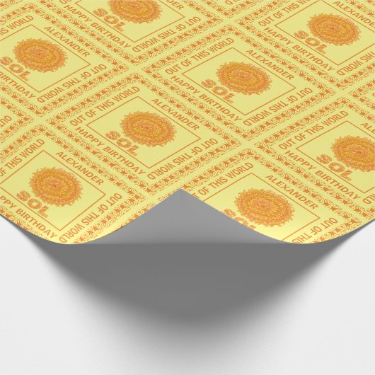 Z Sol Sun Space Geek Gelb und Orange Star Geschenkpapier (Ecke)