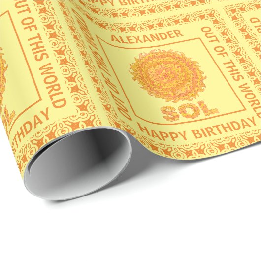 Z Sol Sun Space Geek Gelb und Orange Star Geschenkpapier (Rolleneckpunkt)