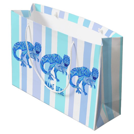 Z T-Rex Dinosaur farbenfrohe prähistorische Streif Große Geschenktüte (Rückseite Schrägansicht)