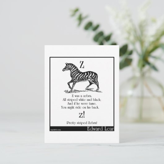Z war ein Zebra Postkarte (Stehend Vorderseite)