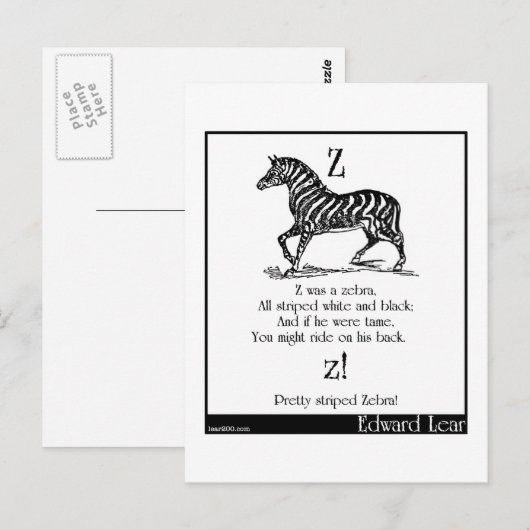 Z war ein Zebra Postkarte (Vorne/Hinten)