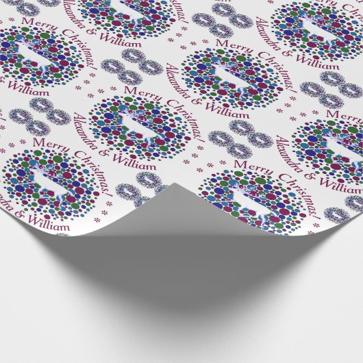 Z White Reindeer Caribbean Polka Dot Weihnachtsnam Geschenkpapier (Ecke)