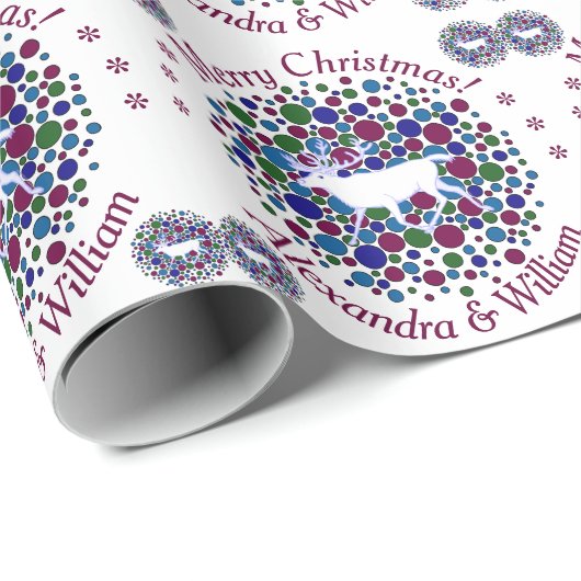 Z White Reindeer Caribbean Polka Dot Weihnachtsnam Geschenkpapier (Rolleneckpunkt)
