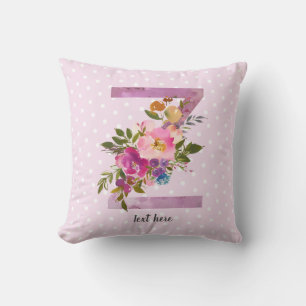 z, zuerst florale Monogramm, Aquarellfarben-Blume Kissen