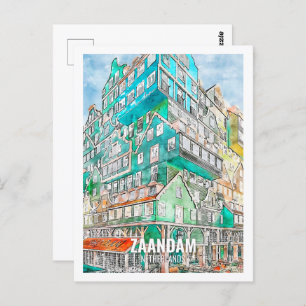 Zaandam Niederlande Famous Travel Place Watercolor Postkarte