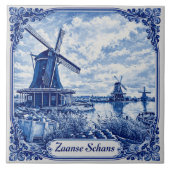 Zaanse Schans Delft Blue style ceramic tile Fliese (Vorderseite)