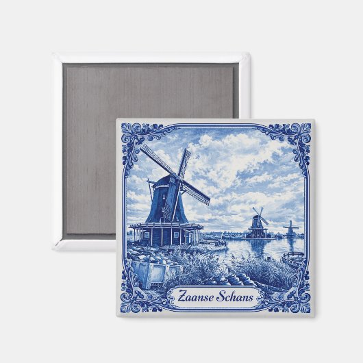 Zaanse Schans Delft Blue style magnet (Vorderseite/Rückseite)