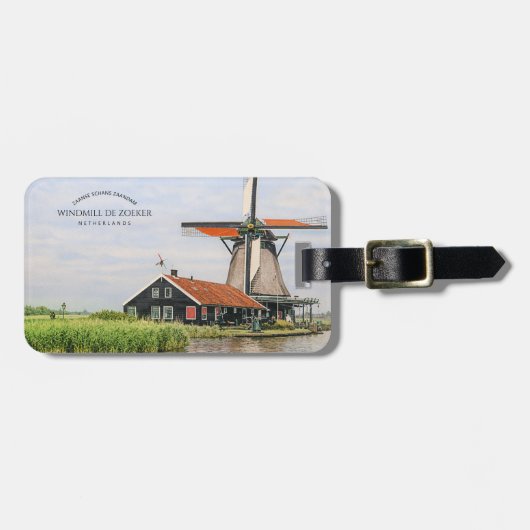 Zaanse Schans Windmill Watercolor Dutch Heritage  Gepäckanhänger (Vorderseite horizontal)