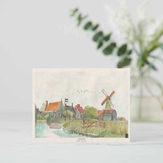 Zaanse Schans Zaandam Niederlande Wasserfarbe Postkarte (Stehend Vorderseite)