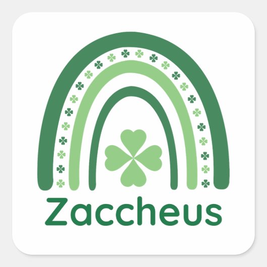 Zaccheus Name Clover Boho Rainbow Quadratischer Aufkleber (Vorderseite)