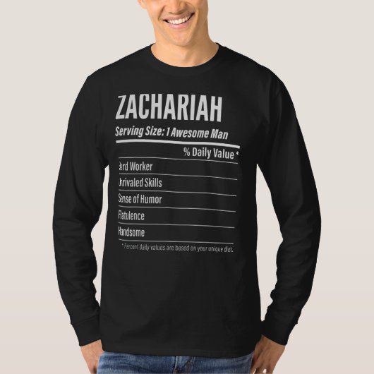 Zachariah Serving Size Nutrition Label Kalorien T-Shirt (Vorderseite)