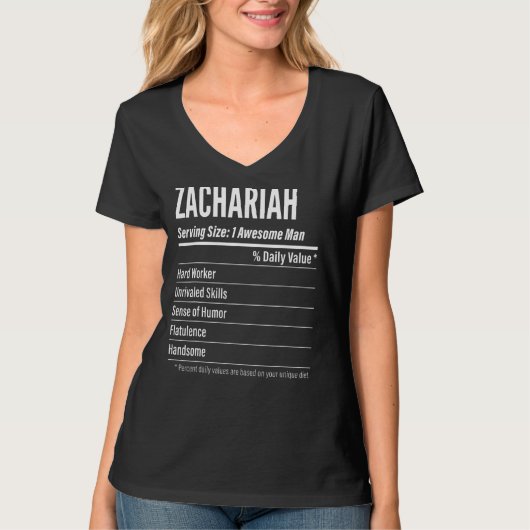 Zachariah Serving Size Nutrition Label Kalorien T-Shirt (Vorderseite)