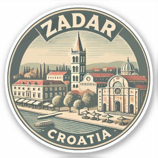 Zadar Croatia Illustration Reisen Kunst Abzeichen Aufkleber (Vorderseite)