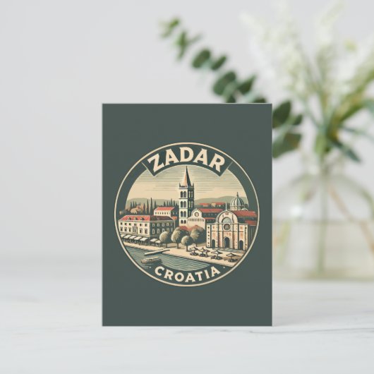 Zadar Croatia Illustration Reisen Kunst Abzeichen Postkarte (Stehend Vorderseite)