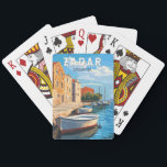 Zadar Kroatien Reisen Vintag Spielkarten<br><div class="desc">Zadar Retrovektor-Reisedesign. Zadar,  eine Stadt an der kroatischen Dalmatiner-Küste,  ist für die römischen und Venezianischen Ruinen der Halbinsel Altstadt bekannt.</div>